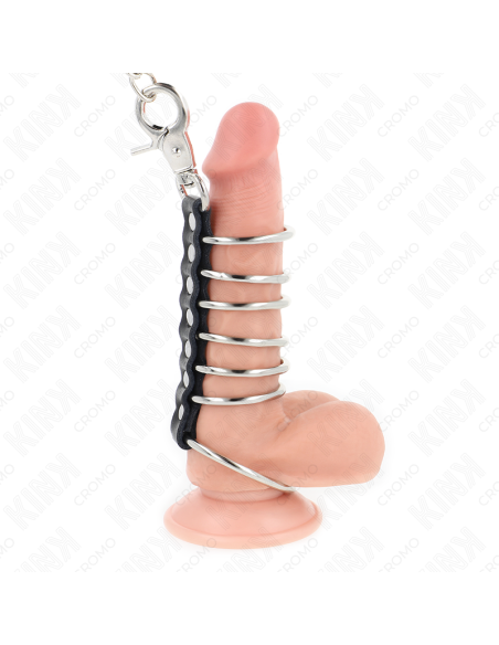 KINK 7 ANILLOS PENE METAL 38 CM A 5 CM CONECTADOS CON POLIPIEL Y CADENA METAL 100 CM KINK 7 ANILLOS PENE METAL 38 CM A 5 CM CONECTADOS CON POLIPIEL Y CADENA METAL 100 CM