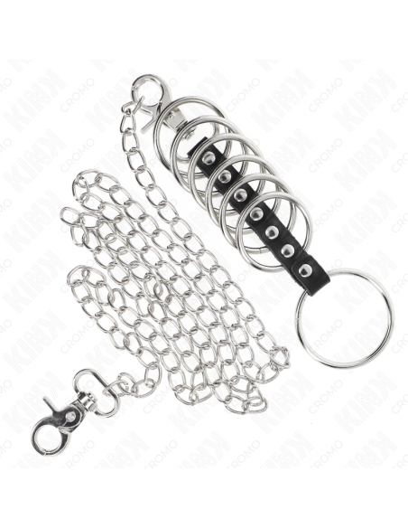 KINK 7 ANILLOS PENE METAL 38 CM A 5 CM CONECTADOS CON POLIPIEL Y CADENA METAL 100 CM KINK 7 ANILLOS PENE METAL 38 CM A 5 CM CONECTADOS CON POLIPIEL Y CADENA METAL 100 CM