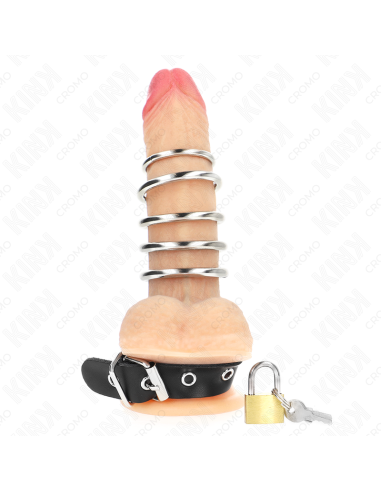 KINK ANILLO PENE CUERO CORREA CON CERRADURA 21 X 2 CM Y 5 ANILLOS METAL DE 3 CM A 4 CM