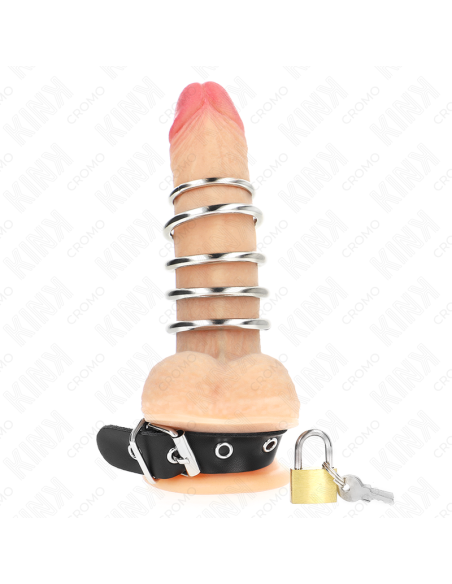 KINK ANILLO PENE CUERO CORREA CON CERRADURA 21 X 2 CM Y 5 ANILLOS METAL DE 3 CM A 4 CM