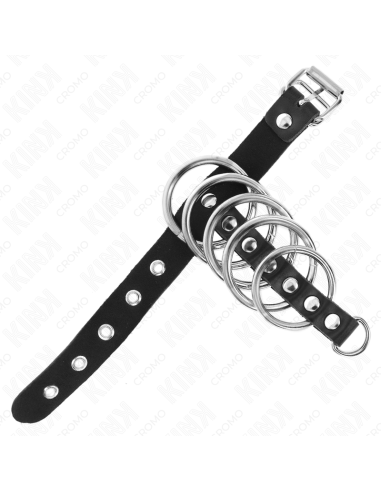 KINK ANILLO PENE CUERO CORREA CON CERRADURA 21 X 2 CM Y 5 ANILLOS METAL DE 3 CM A 4 CM