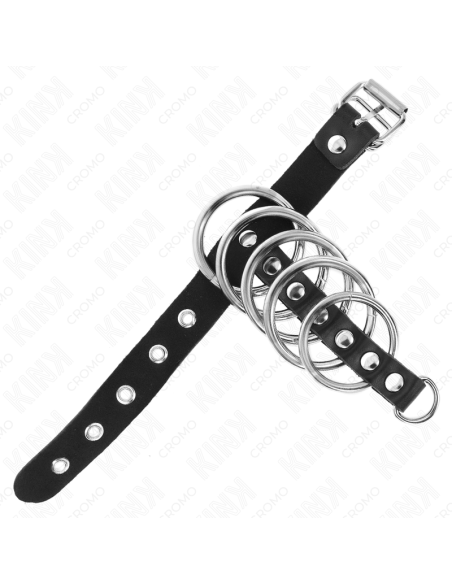 KINK ANILLO PENE CUERO CORREA CON CERRADURA 21 X 2 CM Y 5 ANILLOS METAL DE 3 CM A 4 CM