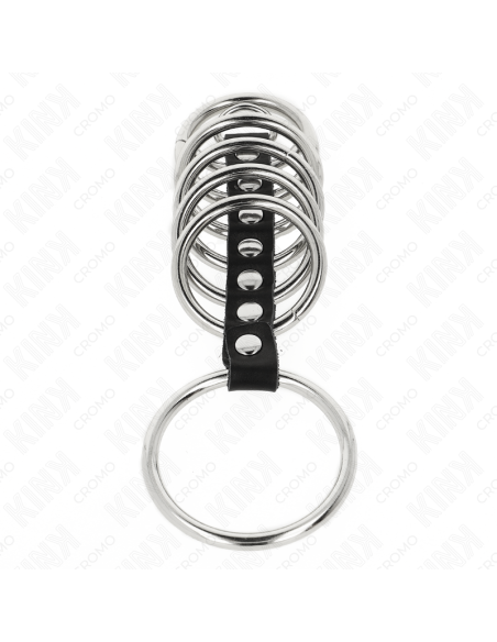 KINK 7 ANILLOS PENE METAL 32 CM A 5 CM CONECTADOS POR POLIPIEL