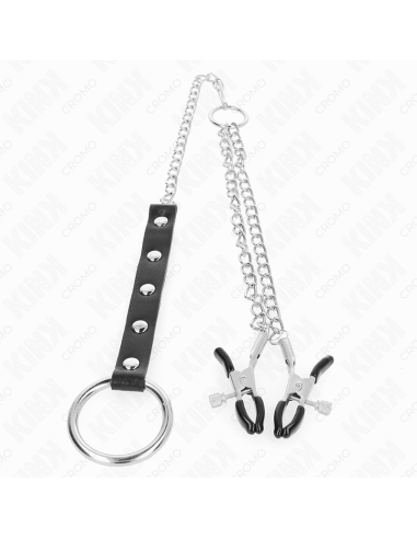 KINK ANILLO PENE METAL CON CADENA Y PINZAS PARA PEZONES AJUSTABLE