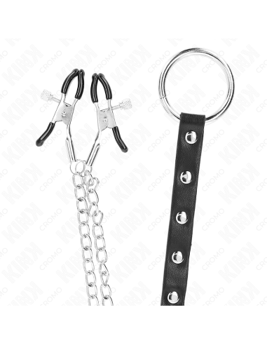 KINK ANILLO PENE METAL CON CADENA Y PINZAS PARA PEZONES AJUSTABLE