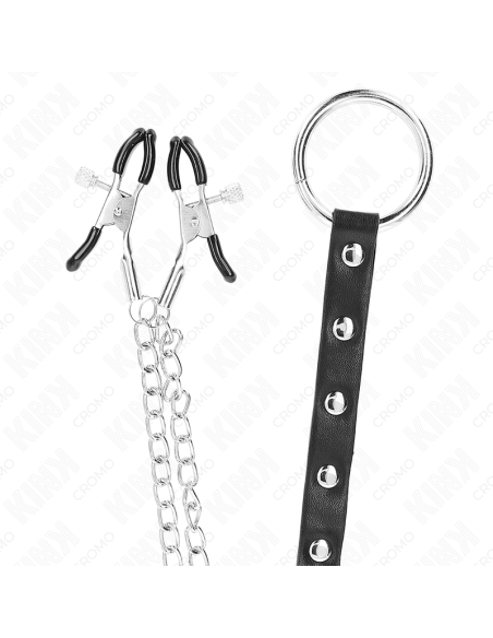 KINK ANILLO PENE METAL CON CADENA Y PINZAS PARA PEZONES AJUSTABLE