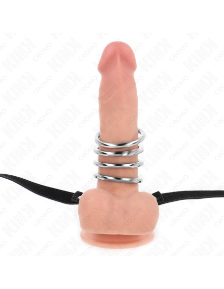 KINK 5 ANILLOS PENE 38 CM A 5 CM METAL CON CINTURAN POLIPIEL 112 CM