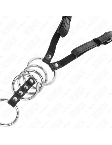 KINK 5 ANILLOS PENE 38 CM A 5 CM METAL CON CINTURAN POLIPIEL 112 CM