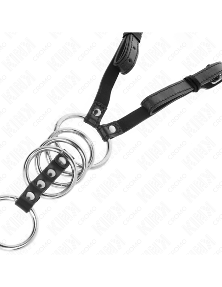 KINK 5 ANILLOS PENE 38 CM A 5 CM METAL CON CINTURAN POLIPIEL 112 CM