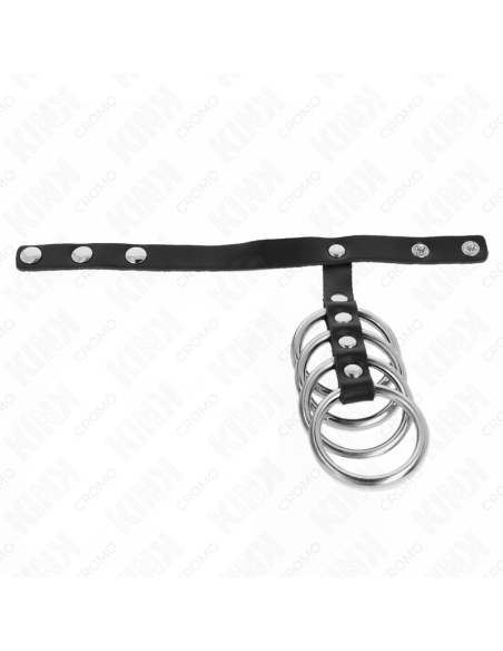 KINK 4 ANILLOS PENE METAL 38 CM CONECTADOS CON CORREA DE CUERO 22 X 15 CM Y CIERRE A PRESIAN