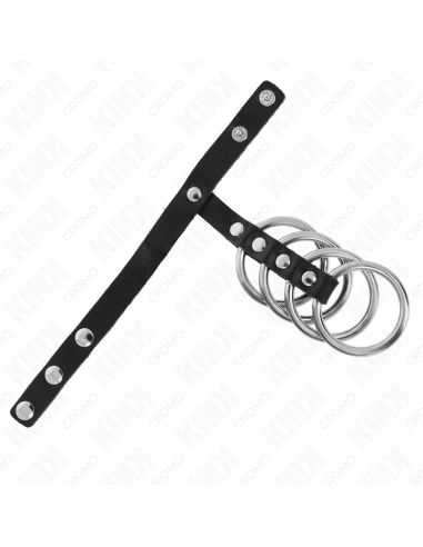 KINK 4 ANILLOS PENE METAL 38 CM CONECTADOS CON CORREA DE CUERO 22 X 15 CM Y CIERRE A PRESIAN