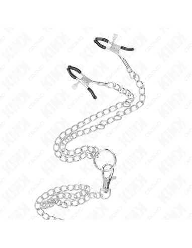 KINK ANILLO PENE TRIPLE METAL CROMADO 38 CM A 5 CM CON CADENA METAL 26 CM Y PINZAS PARA PEZONES MODELO 1