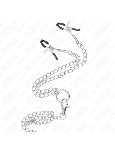 KINK ANILLO PENE TRIPLE METAL CROMADO 3 CM A 45 CM CON CADENA METAL 26 CM Y PINZAS PARA PEZONES