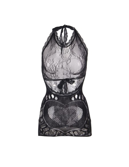 SUBBLIME 952075 VESTIDO CORTO DE REJILLA CON ESPALDA DESCUBIERTA Y DETALLE DE CORAZAN NEGRO TALLA ANICA