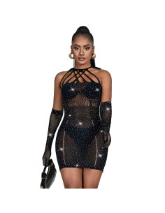 SUBBLIME 952235 BODYSTOCKING DE REJILLA CON BRILLANTES Y GUANTES NEGRO TALLA ANICA