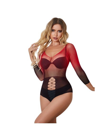 SUBBLIME 952259 BODYSTOCKING DE REJILLA ELSTICO MANGA LARGA DEGRADADO ROJO Y NEGRO TALLA ANICA
