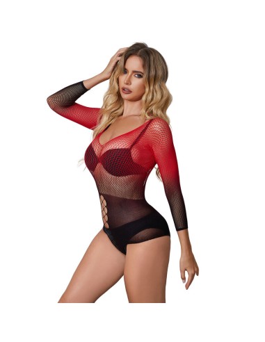 SUBBLIME 952259 BODYSTOCKING DE REJILLA ELSTICO MANGA LARGA DEGRADADO ROJO Y NEGRO TALLA ANICA