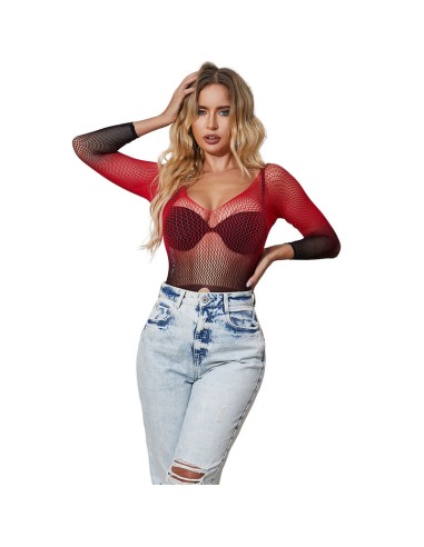 SUBBLIME 952259 BODYSTOCKING DE REJILLA ELSTICO MANGA LARGA DEGRADADO ROJO Y NEGRO TALLA ANICA