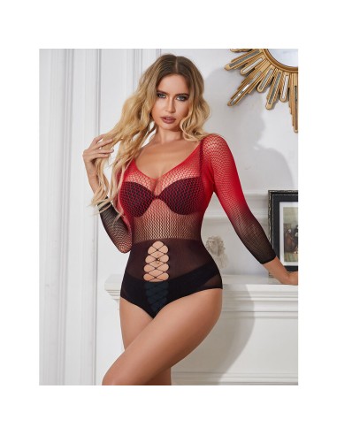 SUBBLIME 952259 BODYSTOCKING DE REJILLA ELSTICO MANGA LARGA DEGRADADO ROJO Y NEGRO TALLA ANICA