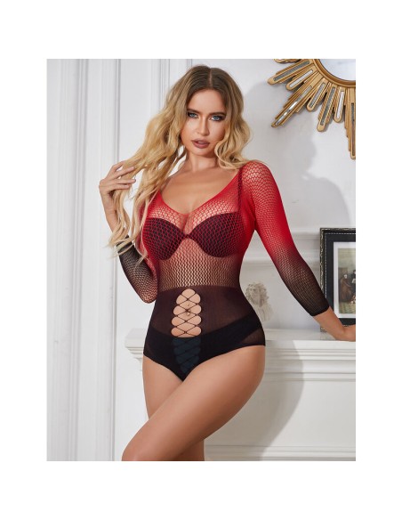 SUBBLIME 952259 BODYSTOCKING DE REJILLA ELSTICO MANGA LARGA DEGRADADO ROJO Y NEGRO TALLA ANICA