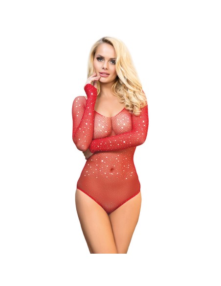 SUBBLIME 952303 BODYSTOCKING DE REJILLA BRILLANTE CON HOMBROS DESCUBIERTOS MANGA LARGA ROJO TALLA ANICA