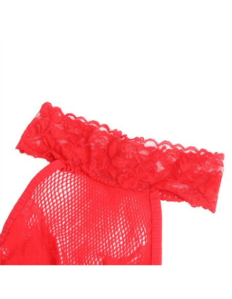 SUBBLIME 952372 BODYSTOCKING CROTCHLESS DE REJILLA Y ENCAJE CON CUELLO ALTO ROJO TALLA ANICA