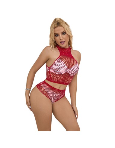 SUBBLIME 952402 BODYSTOCKING CONJUNTO DE REJILLA CON BRILLANTES ROJO TALLA ANICA