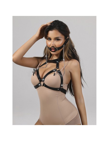 SUBBLIME 953720 PINZAS PARA EL PECHO CON CORREA DE CUERO BONDAGE NEGRO TALLA ANICA