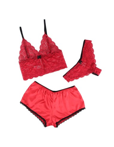 SUBBLIME 953904 CAMISAN DE SEDA Y ENCAJE PANTIES ROJO L XL