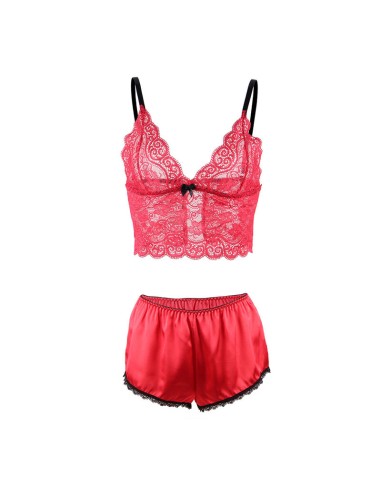 SUBBLIME 953904 CAMISAN DE SEDA Y ENCAJE PANTIES ROJO L XL