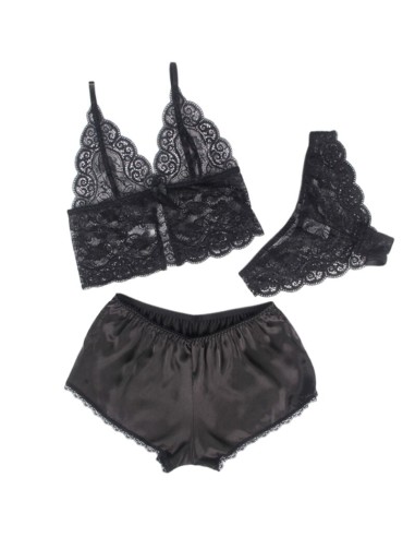 SUBBLIME 953928 CAMISAN DE SEDA Y ENCAJE PANTIES NEGRO L XL