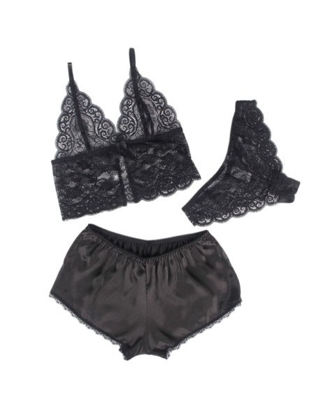 SUBBLIME 953928 CAMISAN DE SEDA Y ENCAJE PANTIES NEGRO L XL
