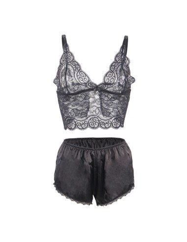 SUBBLIME 953928 CAMISAN DE SEDA Y ENCAJE PANTIES NEGRO L XL
