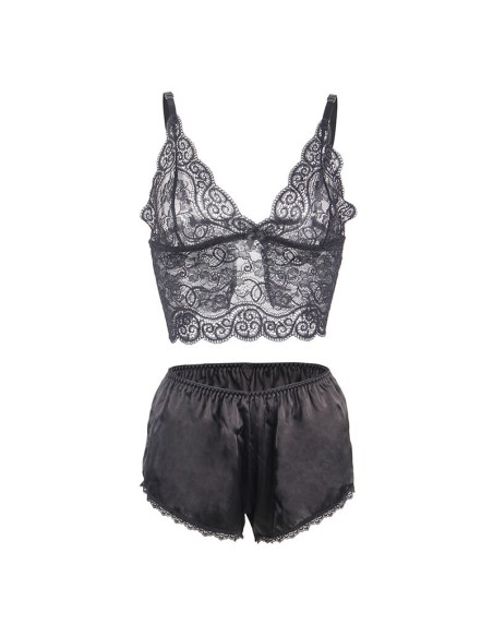 SUBBLIME 953928 CAMISAN DE SEDA Y ENCAJE PANTIES NEGRO L XL