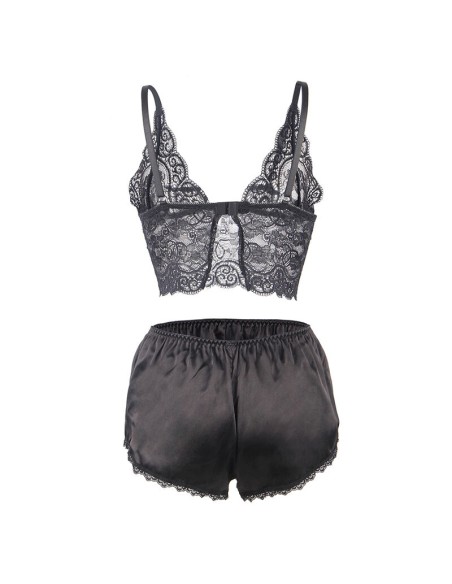 SUBBLIME 953928 CAMISAN DE SEDA Y ENCAJE PANTIES NEGRO L XL