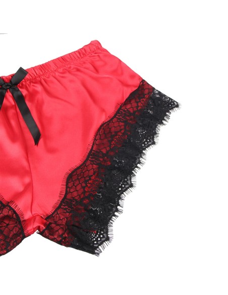 SUBBLIME 953966 CAMISAN INFORMAL DE SEDA PANTALAN ENCAJE NEGRO ROJO L XL