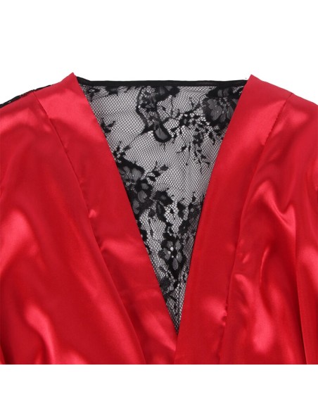 SUBBLIME 954017 CAMISOLA DE ENCAJE ESPALDA TRANSPARENTE TANGA ROJO NEGRO S M
