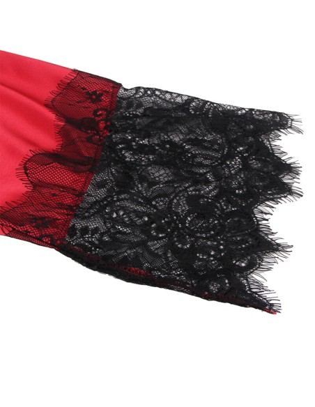 SUBBLIME 954024 CAMISOLA DE ENCAJE ESPALDA TRANSPARENTE TANGA ROJO NEGRO L XL