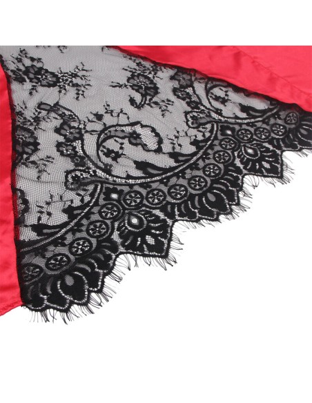 SUBBLIME 954024 CAMISOLA DE ENCAJE ESPALDA TRANSPARENTE TANGA ROJO NEGRO L XL