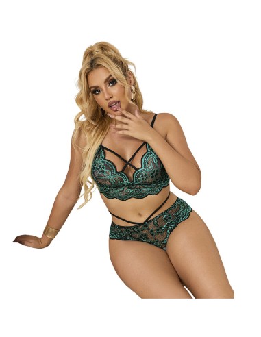SUBBLIME 954086 SUJETADOR PANTIES ENCAJE VERDE S M