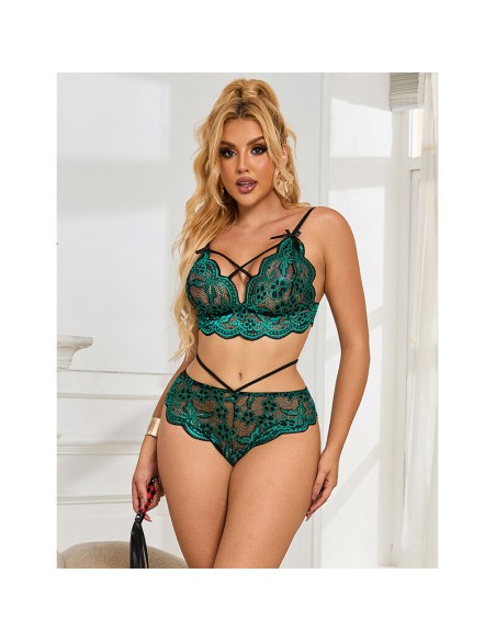 SUBBLIME 954086 SUJETADOR PANTIES ENCAJE VERDE S M