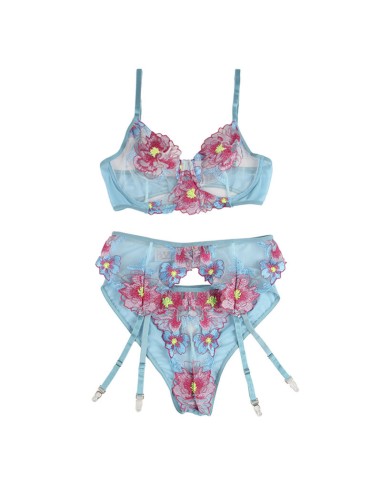SUBBLIME 954109 SUJETADOR PANTIES CON LIGUERO DISEAO FLORAL AZUL S M
