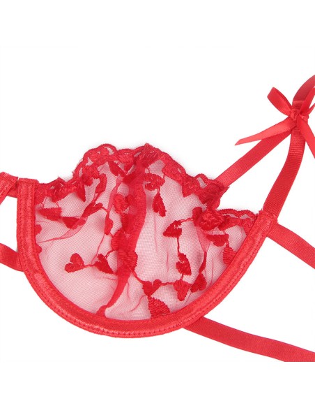 SUBBLIME 954321 SUJETADOR TANGA LIGUEROS ESTAMPADO DE CORAZONES ROJO S M