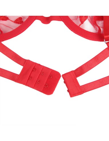SUBBLIME 954321 SUJETADOR TANGA LIGUEROS ESTAMPADO DE CORAZONES ROJO S M
