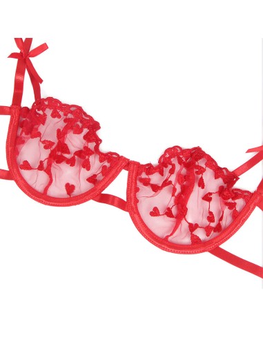 SUBBLIME 954321 SUJETADOR TANGA LIGUEROS ESTAMPADO DE CORAZONES ROJO S M
