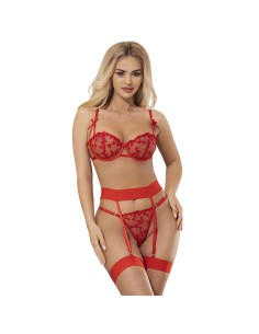 SUBBLIME 954338 SUJETADOR TANGA LIGUEROS ESTAMPADO DE CORAZONES ROJO L XL