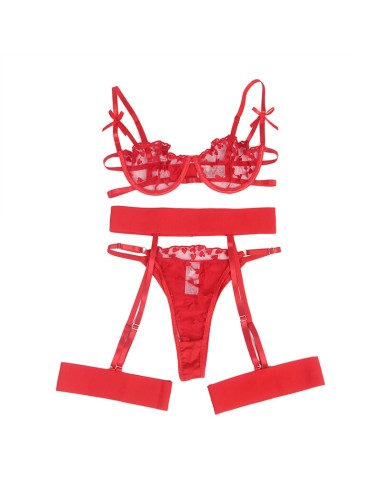 SUBBLIME 954338 SUJETADOR TANGA LIGUEROS ESTAMPADO DE CORAZONES ROJO L XL
