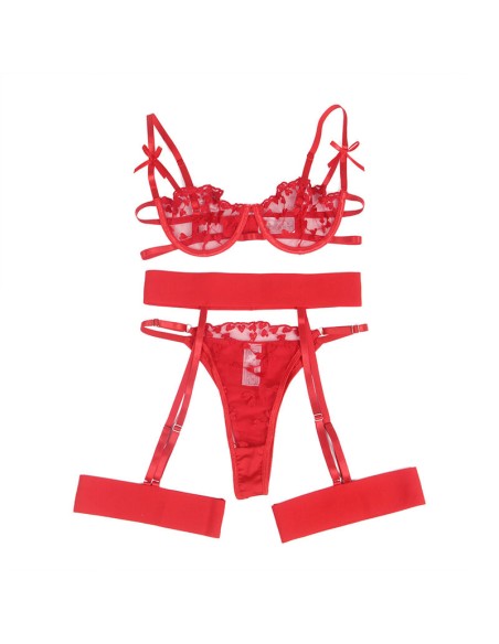 SUBBLIME 954338 SUJETADOR TANGA LIGUEROS ESTAMPADO DE CORAZONES ROJO L XL