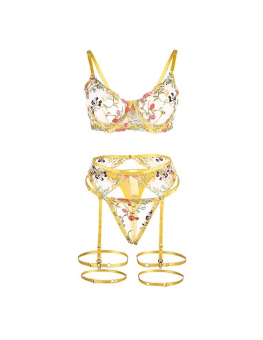 SUBBLIME 954352 SUJETADOR TANGA LIGUEROS DISEAO FLORAL AMARILLO L XL