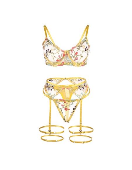 SUBBLIME 954352 SUJETADOR TANGA LIGUEROS DISEAO FLORAL AMARILLO L XL